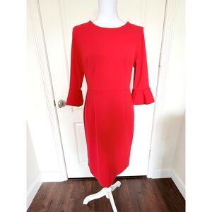 Shelby & Palmer Red 3/4 Bell Sleeve Sheath Dress Women's Size 10 Pre-owned